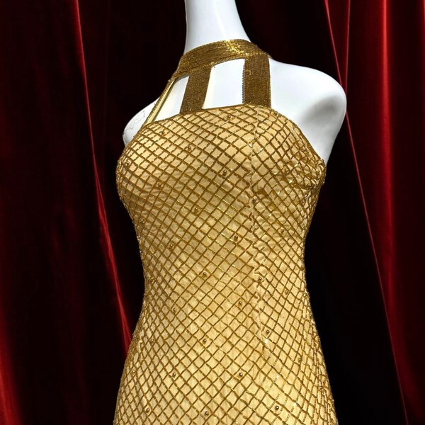 Vintage 1990's Gold Beaded Cocktail Dress