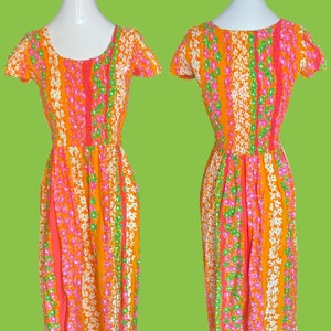 Vintage Est. 1970s Vibrant Floral Maxi Dress