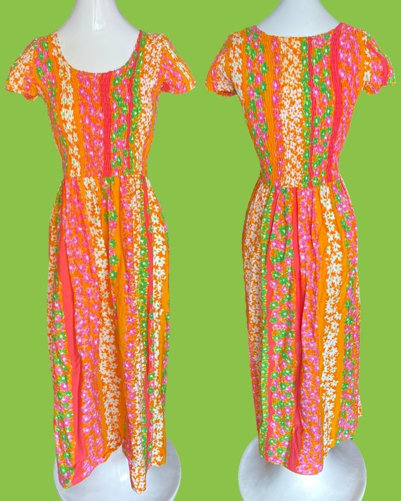 Vintage Est. 1970s Vibrant Floral Maxi Dress