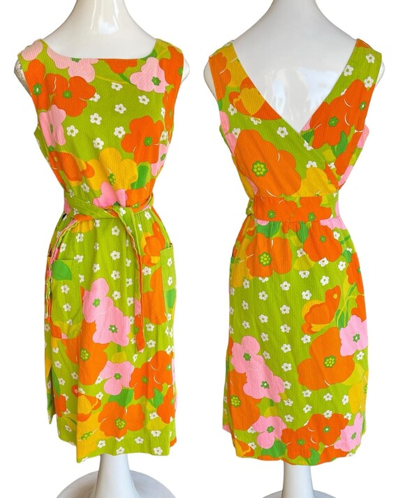 Vintage 60s/70s Malia Honolulu Bright Floral Wrap 