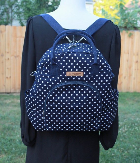 blue polka dot backpack