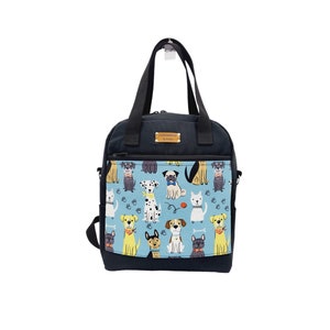 Small dog patterns canvas/3-way convertible backpack