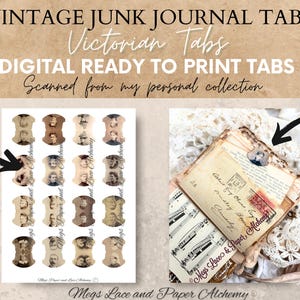 Victorian Junk Journal Tabs Printable | Authentic Antique Images | Ephemera Collage Sheet | A4 Instant Download