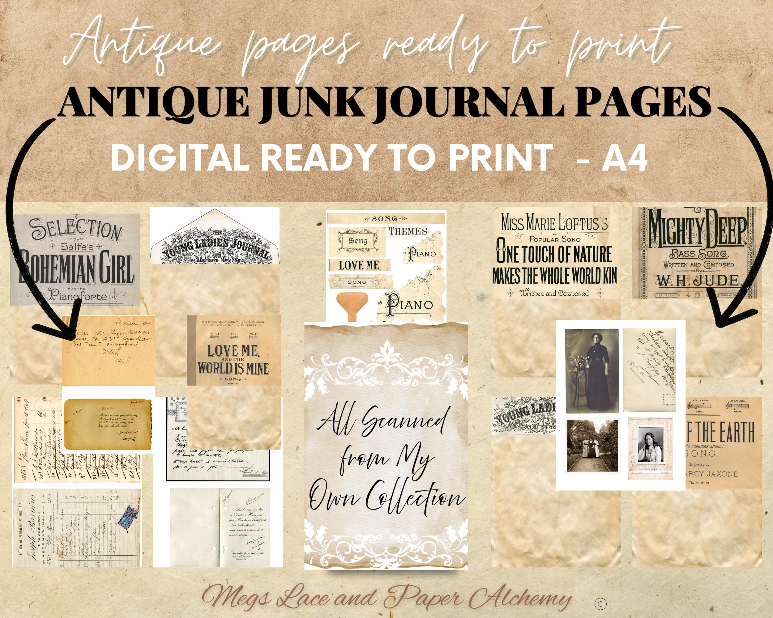 Antique Junk Journal Pages | Vintage Music, Ledger, Invoice, Letters ...