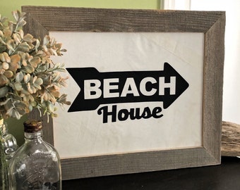 FRAMED BEACH HOUSE sailcloth wall art