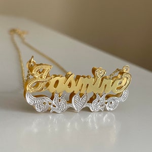 Personalized Name Plate Pendant Necklace with  Heart & Bird Tail for mom sisiter friends