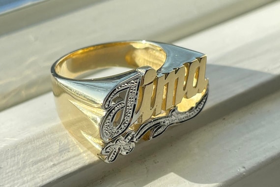 Personalized Medium Size of Name Ring With 10K 14K Real Yellow