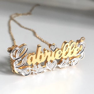 Personalized Double Name Plate in Sterling Silver with Gold Plated