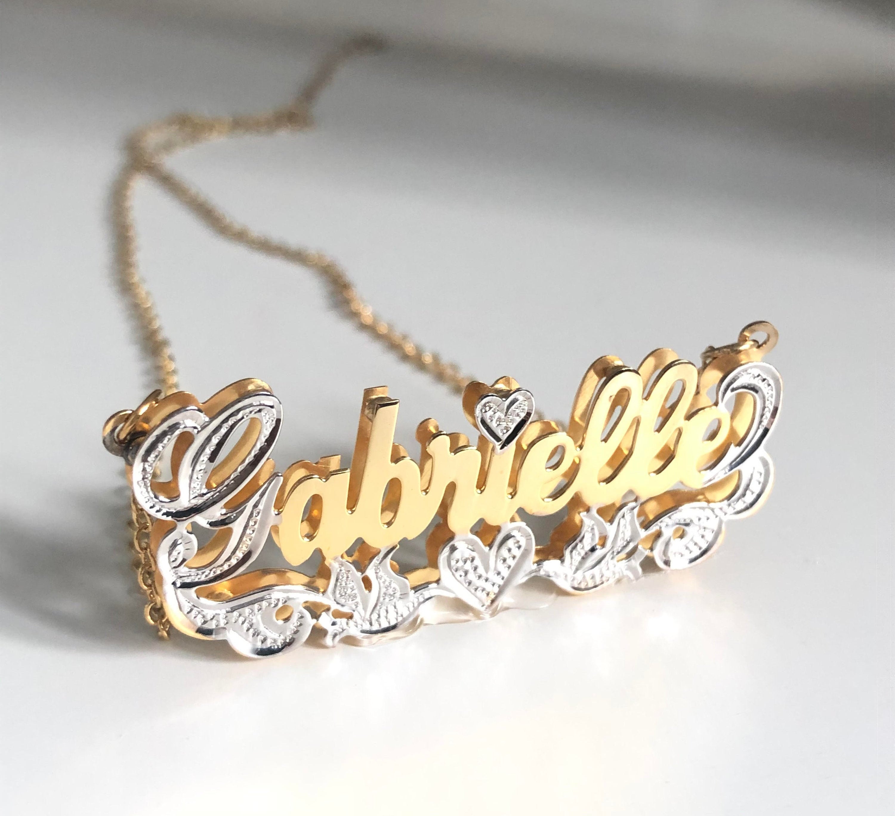 Sterling silver double cheap plated name necklace