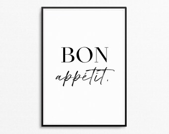 Bon Appetit Print Kitchen Digital Art French Quote Wall Art - Etsy