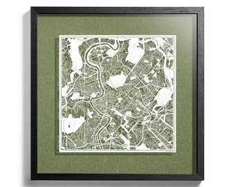 Paper cut map Rome, 3D framed 18x18 inches, Gift Boxed, 4 Background Color, self-Changing, Paper Art, IDEAL GIFTS