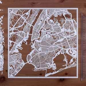 Mappa ritagliata di New York, 12×12 pollici. Arte della carta REGALI IDEALI