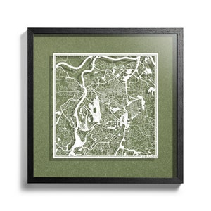 Jérusalem / Tel-Aviv, carte en papier découpé, encadré en 3D, 18 x 18 pouces, dans un coffret cadeau, 4 couleurs d'arrière-plan, auto-changement, art du papier, CADEAUX IDÉAUX
