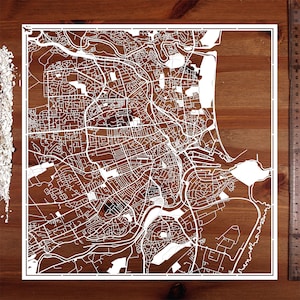 Aberdeen, Glasgow, Papierschnitt, Schottland, 30×30 cm. Paper Art IDEALE GESCHENKE