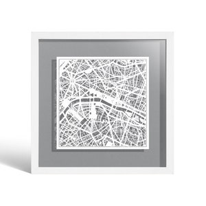 Paris Paper Cut Map Framed, White map, White Frame, 9x9 inches, Gift Boxed, 4 Background Color, self-Changing, Paper Art White map Whiteframe