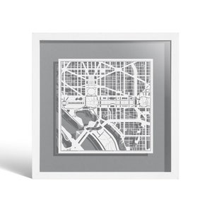 Washington D.C. Papier geschnitten Karte gerahmt, weiße Karte, weißer Rahmen, 9 x 9 Zoll, Geschenk-Boxed, 4 Hintergrundfarbe, selbstverändernd, Papierkunst