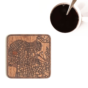 Havanna Karte Untersetzer, Ein Stück, Sapele Holz Untersetzer mit Stadtplan, Mehrere Stadt optional, IDEALE GESCHENKE