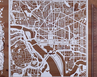 Mapa de Washington D.C. recortado en papel, 12 x 12 pulgadas, arte en papel, REGALOS IDEALES