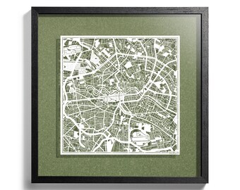 Paper cut map  Berlin / Munich, 3D framed 18x18 inches, Gift Boxed, 4 Background Color, self-Changing, Paper Art, IDEAL GIFTS
