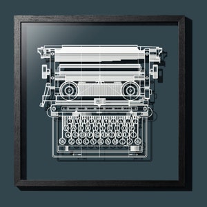 Machine à écrire antique découpée dans du papier 18 po. Encadré, taille originale, papier d'art CADEAUX IDÉAUX
