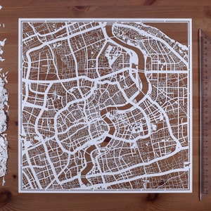 Papierschnitt Landkarte Shanghai, 30×30 cm. Paper Art IDEALE GESCHENKE