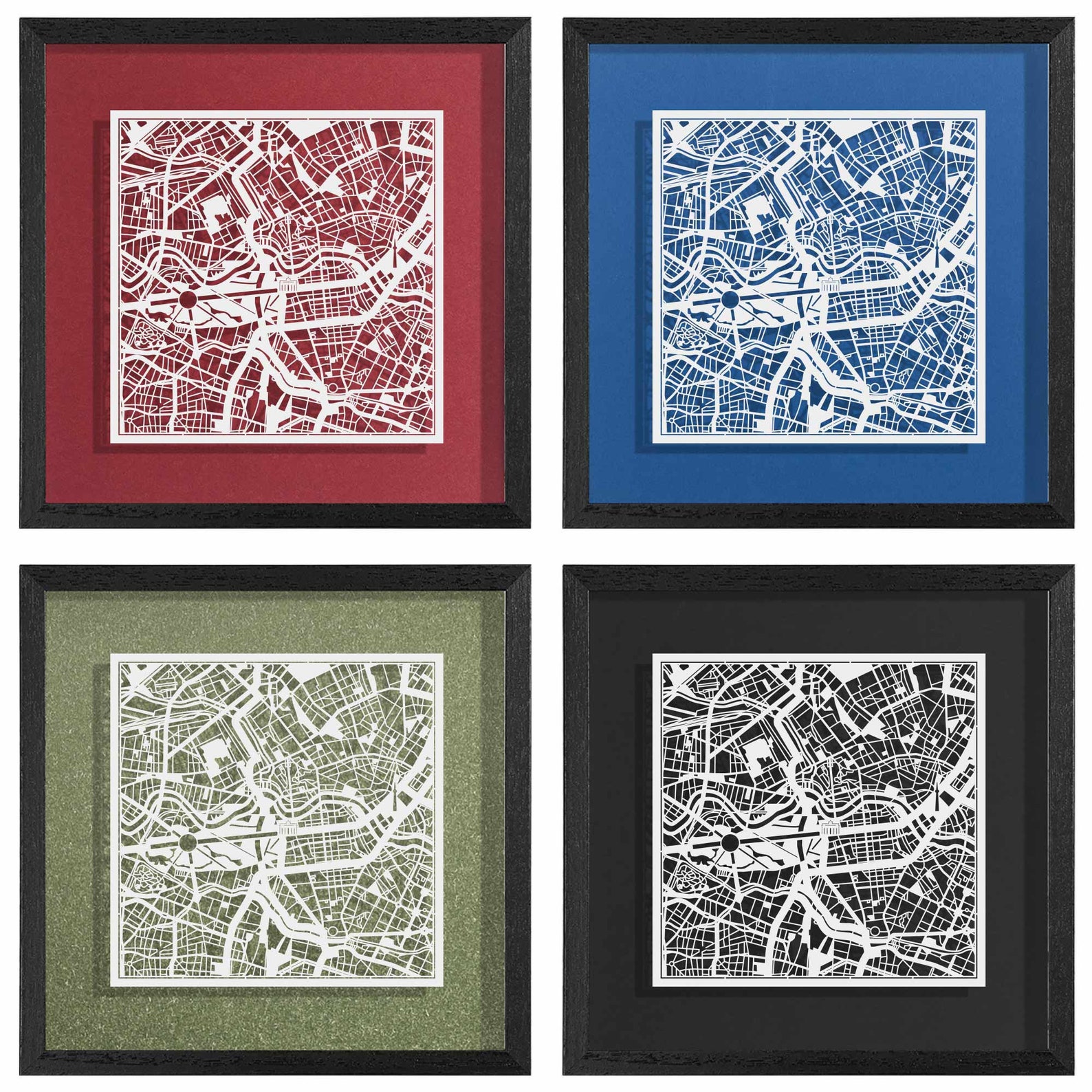 Los Angeles Cut Map Art - 9x9 Inch Framed Paper Cutting With Changeable Background Colors