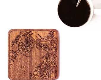 Cape Town / Johannesburg map coaster, One piece, Sapele wooden coaster with city map, Multiple city optional, IDEAL GIFTS