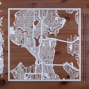Papierschnitt-Landkarte Los Angeles, 12×30 Inch. Paper Art IDEALE GESCHENKE