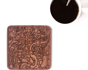 Chongqing map coaster, One piece, Sapele wooden coaster with city map, Multiple city optional, IDEAL GIFTS