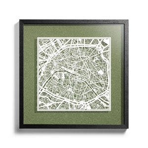 Carte de Paris en papier découpé, encadré en 3D, 40 x 50 cm, dans une boîte cadeau, 4 couleurs de fond, auto-changement, Art du papier, CADEAUX IDÉAUX