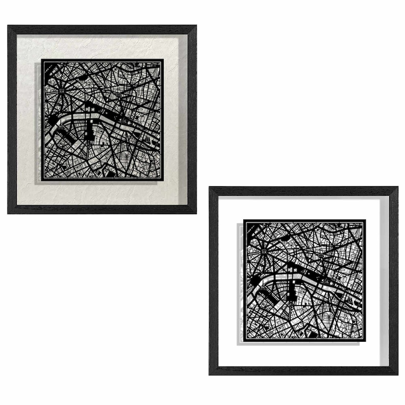 Paris Paper Cut Map Framed, White map, White Frame, 9x9 inches, Gift Boxed, 4 Background Color, self-Changing, Paper Art image 7