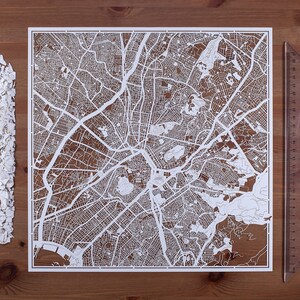 Papierschnitt Landkarte Athen 30×30 Inch. Paper Art IDEALE GESCHENKE