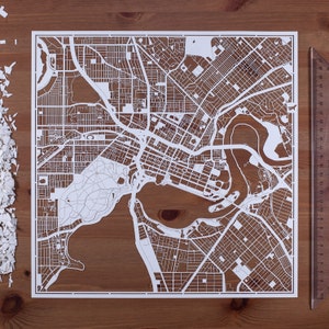 Papierschnitt-Landkarte Perth, 30×30 Inch. Paper Art IDEALE GESCHENKE