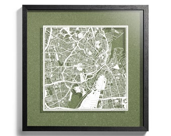 Paper cut map Copenhagen, 3D framed 18x18 inches, Gift Boxed, 4 Background Color, self-Changing, Paper Art, IDEAL GIFTS