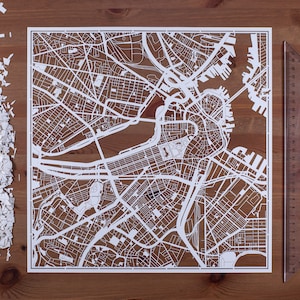 Paper cut map  Boston, 12×12 In. Paper Art IDEAL GIFTS
