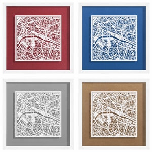 Paris Paper Cut Map Framed, White map, White Frame, 9x9 inches, Gift Boxed, 4 Background Color, self-Changing, Paper Art image 3