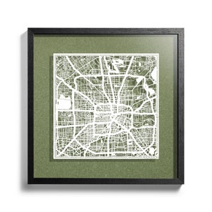 Mapa de Houston recortado en papel, enmarcado en 3D, 18 x 18 pulgadas, en caja de regalo, 4 colores de fondo, cambia automáticamente, arte en papel, REGALOS IDEALES