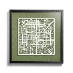 Papier geschnitten Karte Peking 3D gerahmt 45x45 cm, Geschenkbox, 4 Hintergrundfarben, Papierkunst, ideale Geschenke