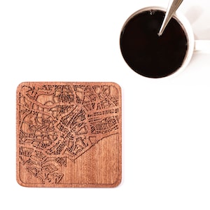 Singapore mapa coaster, Una pieza, Sapele montaña rusa de madera con mapa de la ciudad, Múltiple ciudad opcional, REGALOS IDEALES