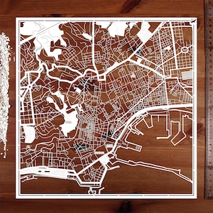 Papierschnitt Landkarte Neapel, 30×30 cm. Paper Art IDEALE GESCHENKE