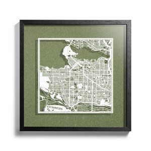 Carte de Vancouver en papier découpé, encadrée en 3D, 45 x 40 cm, dans une boîte cadeau, 4 couleurs de fond, auto-changeable, Art du papier, CADEAUX IDÉAUX