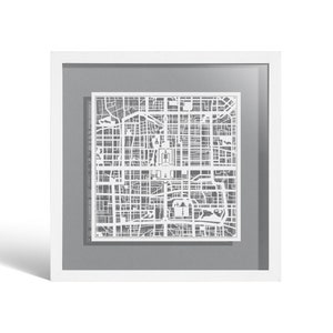 Mapa Pekinu wycinana z papieru, oprawiona, biała mapa, biała rama, 9x9 cali, zapakowana w pudełko prezentowe, 4 kolory tła, samozmieniająca się, sztuka papierowa