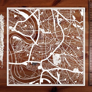 Düsseldorf / Essen, Paper cut map 12×12 In. Paper Art IDEAL GIFTS