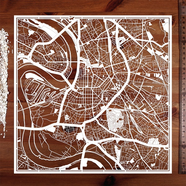 Düsseldorf / Essen, Paper cut map 12×12 In. Paper Art IDEAL GIFTS