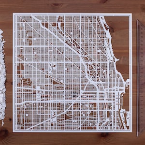 Papierschnitt-Landkarte Chicago 30×30 Inch. Paper Art IDEALE GESCHENKE