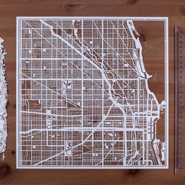 Paper cut map Chicago 12×12 In. Paper Art  IDEAL GIFTS