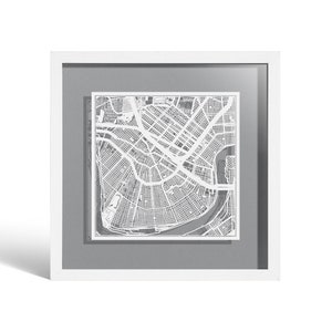 New Orleans Papier geschnitten Karte gerahmt, weiße Karte, weißer Rahmen, 9 x 9 Zoll, Geschenk-Boxed, 4 Hintergrundfarbe, selbstverändernd, Papierkunst