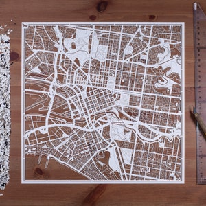 Melbourne / Canberra Papiergesneden kaart, 12 x 12 inch Papierkunst IDEALE CADEAUS