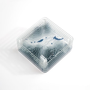 Whistler, BC 3D Contour Map Sous-verres en verre des montagnes, station de ski, lot de 6 avec support de sous-verre