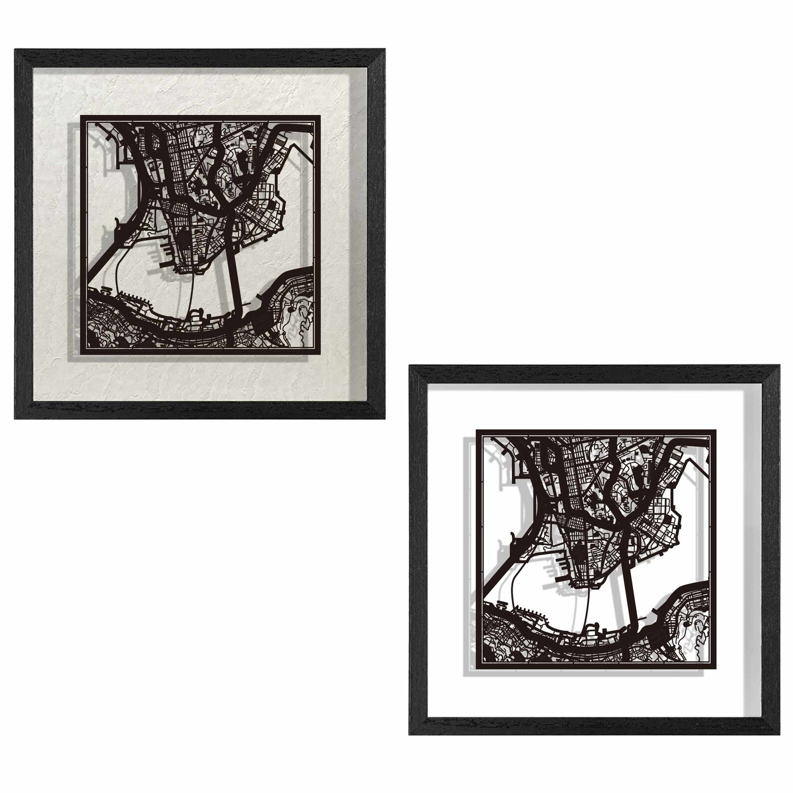 Hong Kong Paper Cut Map Framed White Map White Frame 9x9 Etsy